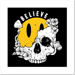 "Believe" Emoji & Psychedelic Skull Posters and Art